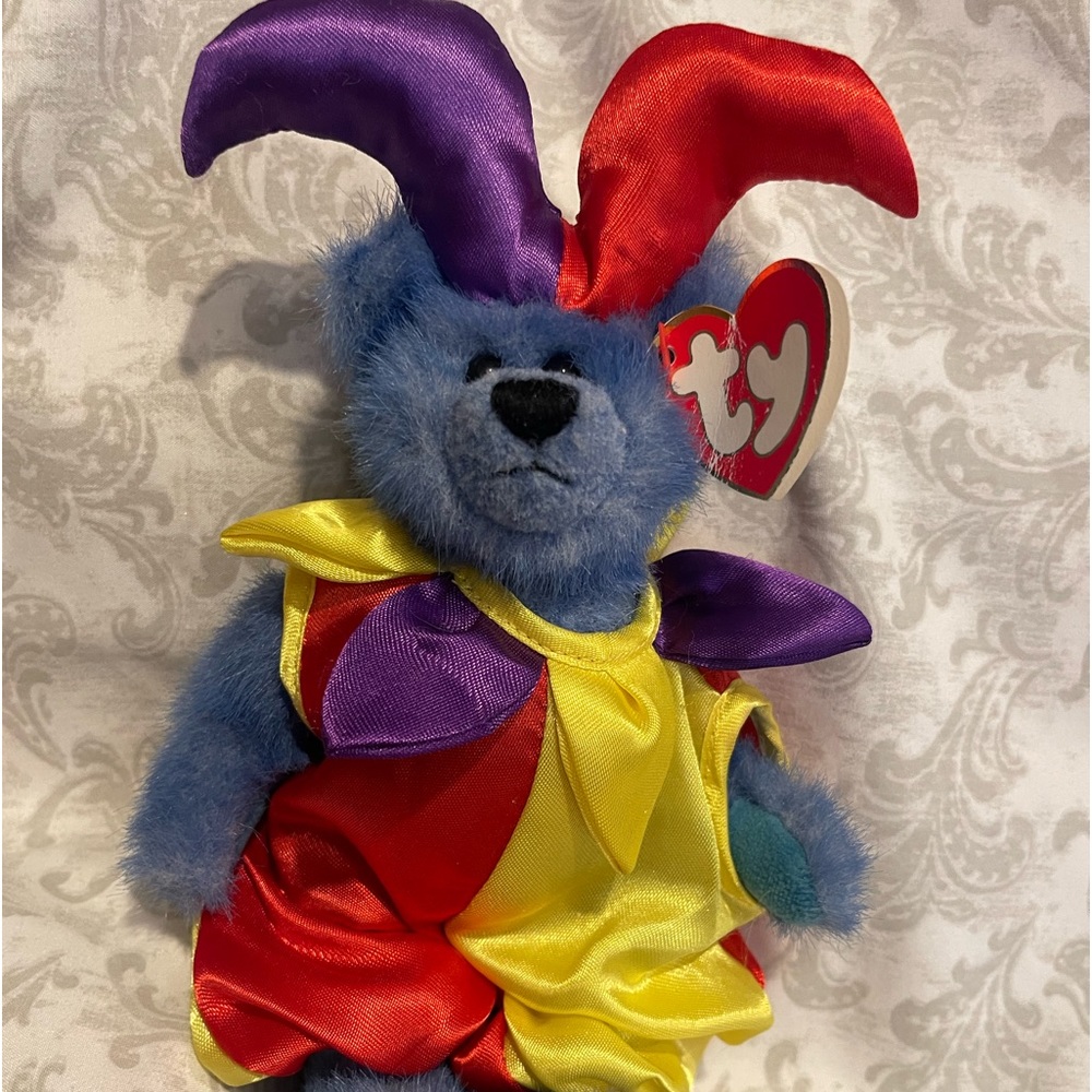 Beanie baby jester bear.